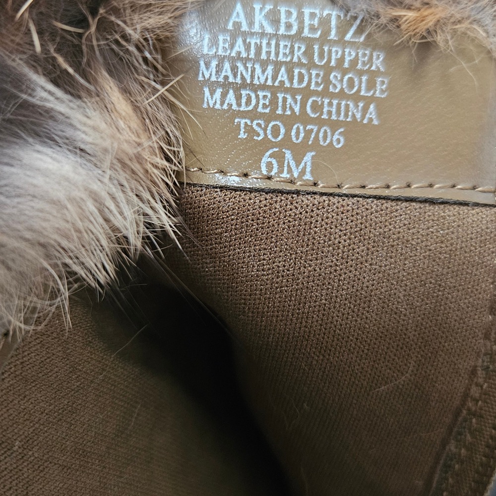 Ann Klein Women's Tan Suede Fur Trim Ankle Boots‎ Pointed Toe Stiletto Heel 6 - Picture 8 of 8